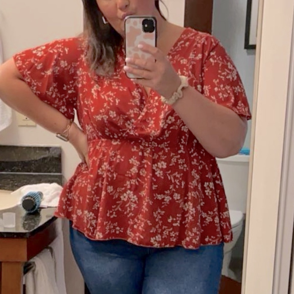 Plus - Floral Red Women's Top - 3X